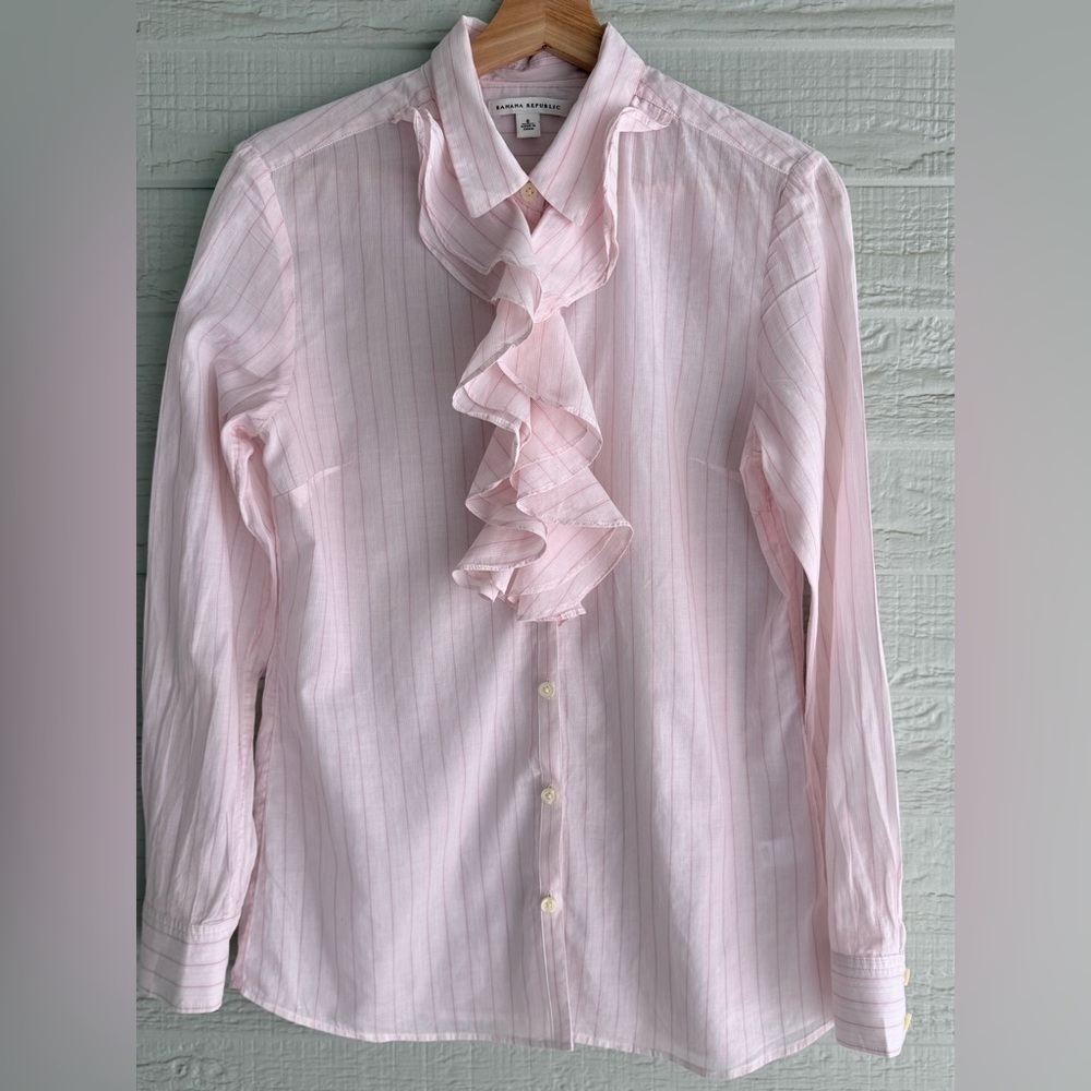 Banana Republic Pink Stripe Riley Button Up Ruffle Shirt - Picture 5 of 10